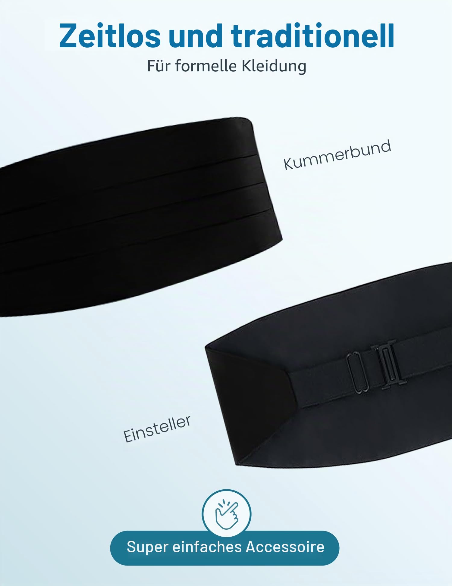 Herren-Kummerbund aus verstellbarem Satin - Schwarz, Schwarz, Einheitsgröße