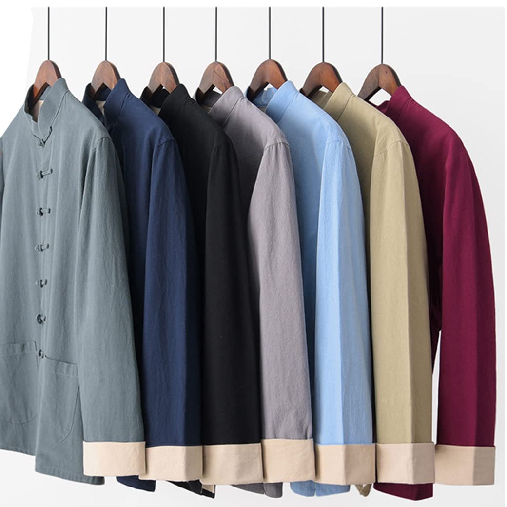 Cotone E Lino Spessa Tai Chi Uniform Abito Tange Abito Cinese Abiti Tradizionali Uomini Abiti Arte Marziale Kung Fuformi Top a Maniche Lunghe Traspirabili blue1-3XL