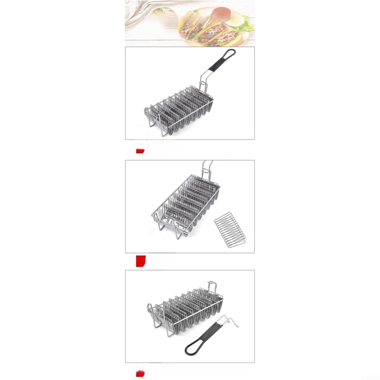 Edelstahl Taco Frittierkorb 8-Fach V-Form, Silber