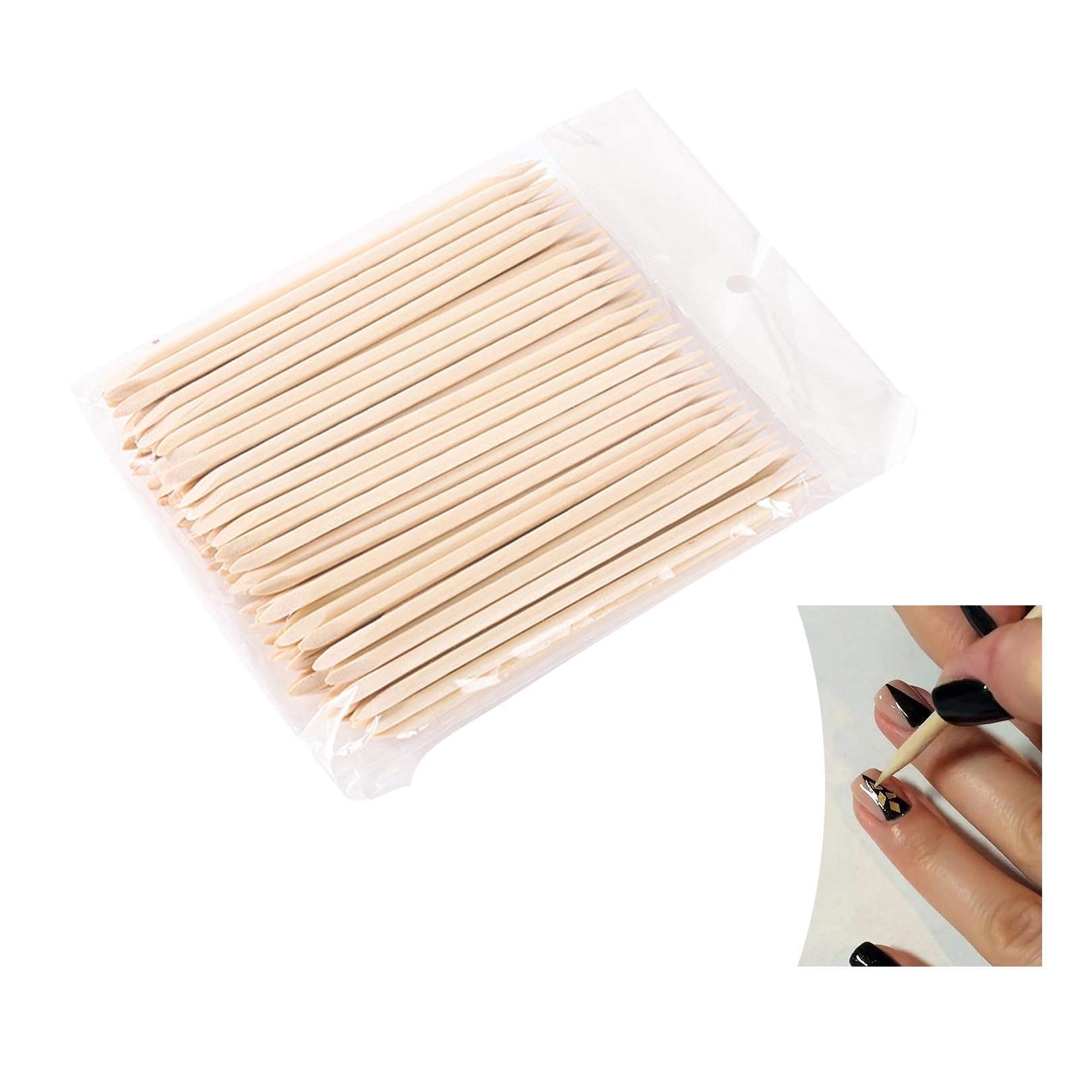 100 Stücke Rosenholzstäbchen Maniküre, Holz Sticks Doppelseitig, 114 mm Holz Sticks Nagel Häutchen Stick, Doppelende Holz Nagelhautschieber, für Maniküre Pediküre Nagelhautpflege Nail Art Werkzeug