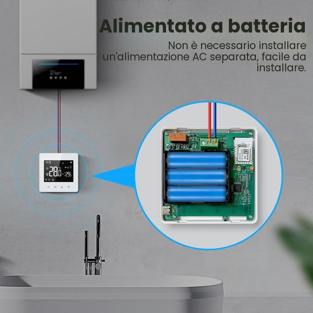 per Tuya Smart Home Wifi Termostato,- Termostato WiFi per caldaia a gas, Termostato Termostato Intelligente Programmabile controllo remoto tramite app Compatibile con Alexa e Home, controllo vocale