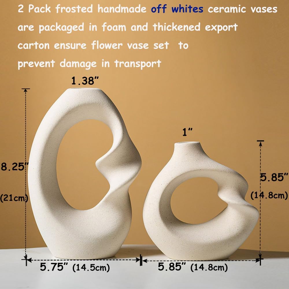 Modern White vase Set of 2,Pampas Grass Ceramic vases for Wedding Party,Aesthetic Flower Vase for Home Decor,Kitchen Tables,Living Room,Bedroom,Console,Wooden Shelf,Office,Coffee Decoration(2 Pcs) - Image 2