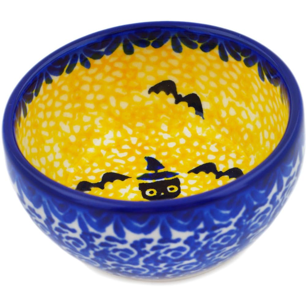 Authentic Polish Pottery Bowl 3-inch in Halloween Evening Design Handmade in Bolesławiec Poland by Ceramika Bona + Certificate of Authenticity