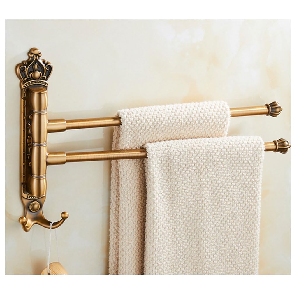 LMYSXAOZ Antique Bronze Swivel Towel Rack Bar Rails for Bathroom, Wall Mounted Folding Arm Swing Out Hand Hooks Hanger Holder Space Saving Laundry, Kitchen 2Bars