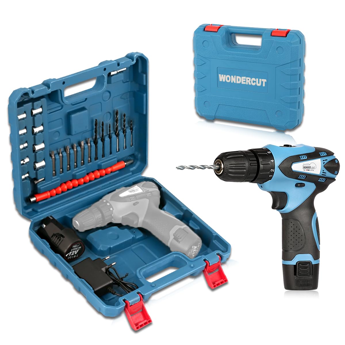 WONDERCUT 12V Cordless Drill Driver WC-CD1007-B |18 Settings|1450 RPM|10mm Keyless Chuck|LED Light |2-Speed Mode|1500mAh Battery|2 Battery |27 Accessories|Home & DIY Projects-image-19