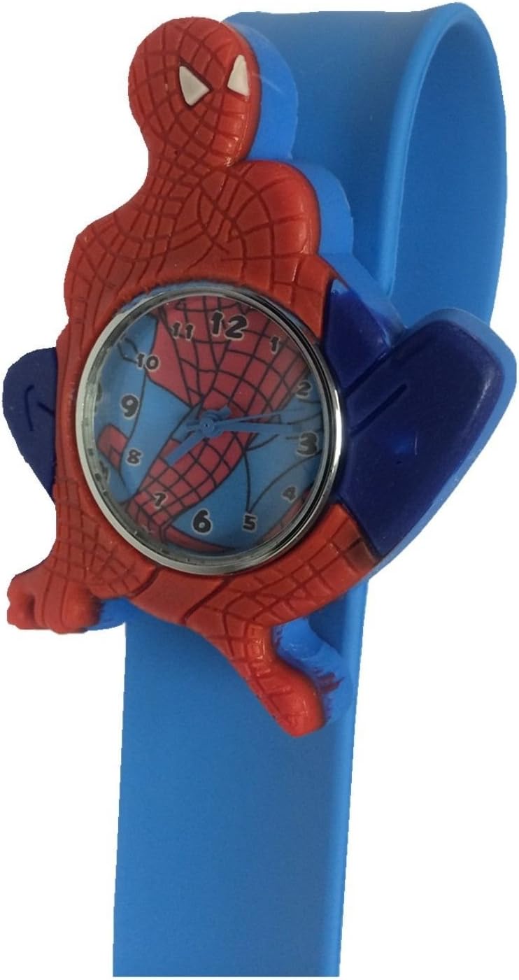 Cartoon 3d Spider man Watch Rubber Snap-on Slap Cuff Boys Girls Watches Birthday Gift (Blue Spider man)
