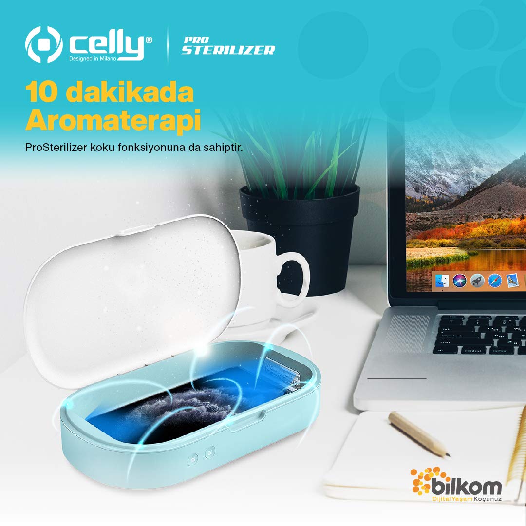 Celly Sterilizzatore UV Universale (certificazioni), Scatola disinfettante con Raggi UV-C e Funzione aromaterapia per Smartphone e Accessori, Orologi, Maschere, Guanti.