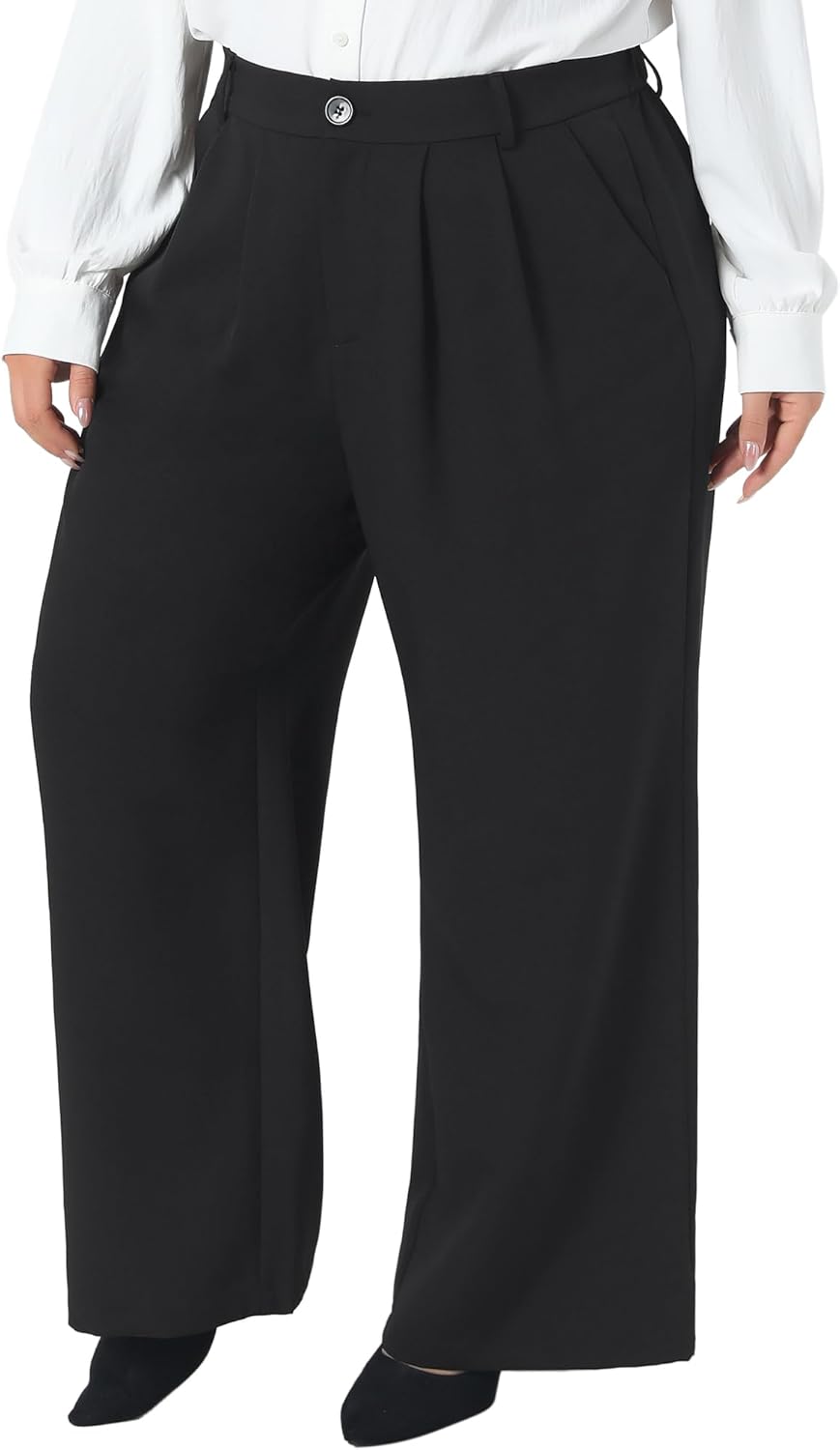 Agnes Orinda Plus Size Pants for Women High Elastic Waisted Business Work Trousers Long Straight Suit Pants with Pockets