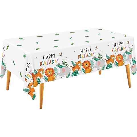Gatherfun Safari Theme Party Supplies Disposable Tablecloth Plastic Waterproof Table Cover for Jungle Safari Birthday Party Decorations, 3 Pack 54X108inch