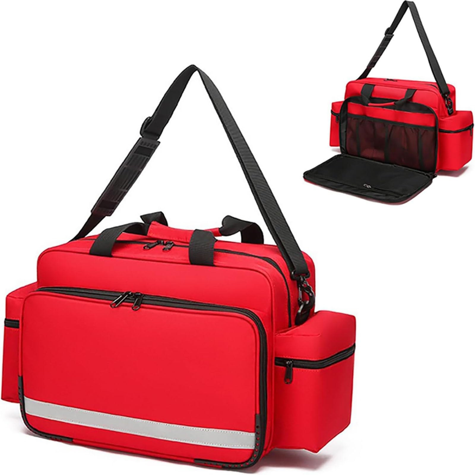 Bolsa de primeros auxilios vacía, bolsa de traumatología médica con separadores interiores, bolsa de asistencia sanitaria a domicilio con correa para el hombro para paramédicos y kit de suministros mé