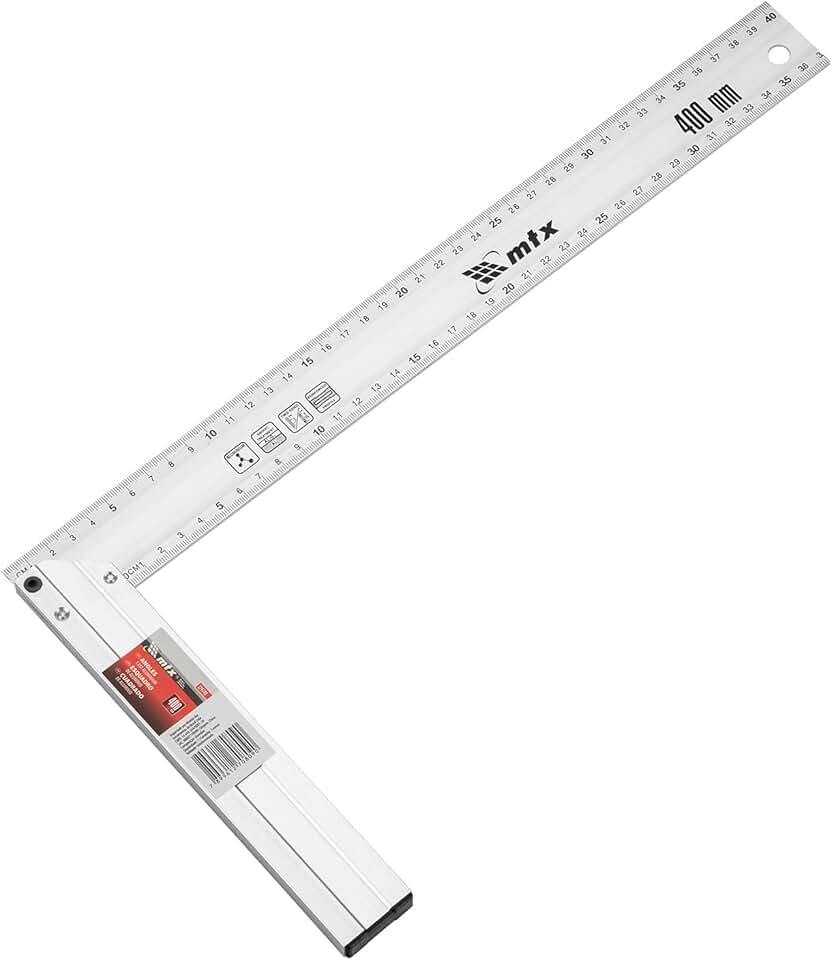MTX Esquadro 16 Pol. (400 mm) Em Alumínio Fundido – Perfil Rígido De Alta Precisão, Marcações Duplas Em Milímetros E Polegadas, Ideal Para Carpintaria, Marcenaria E Montagens Profissionais