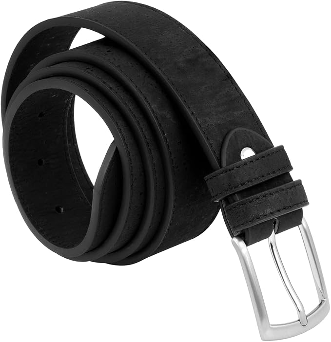 Simaru Cinturón para hombre Buenos Aires, 35 mm de ancho, acortable, corcho vegano, cinturón robusto para hombre con hebilla de metal noble, duradero y vegano