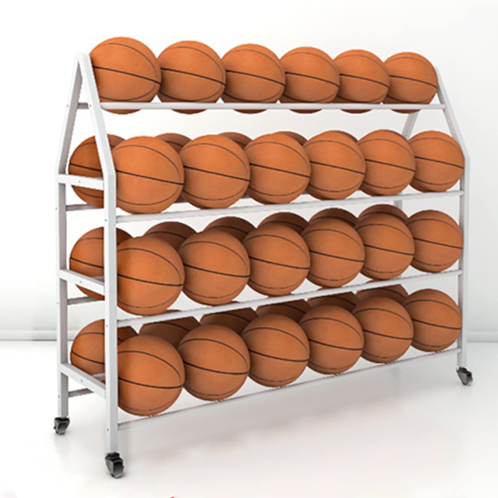 Chariot de rangement à 4 niveaux pour ballons, organiseur de sport en acier noir avec freins