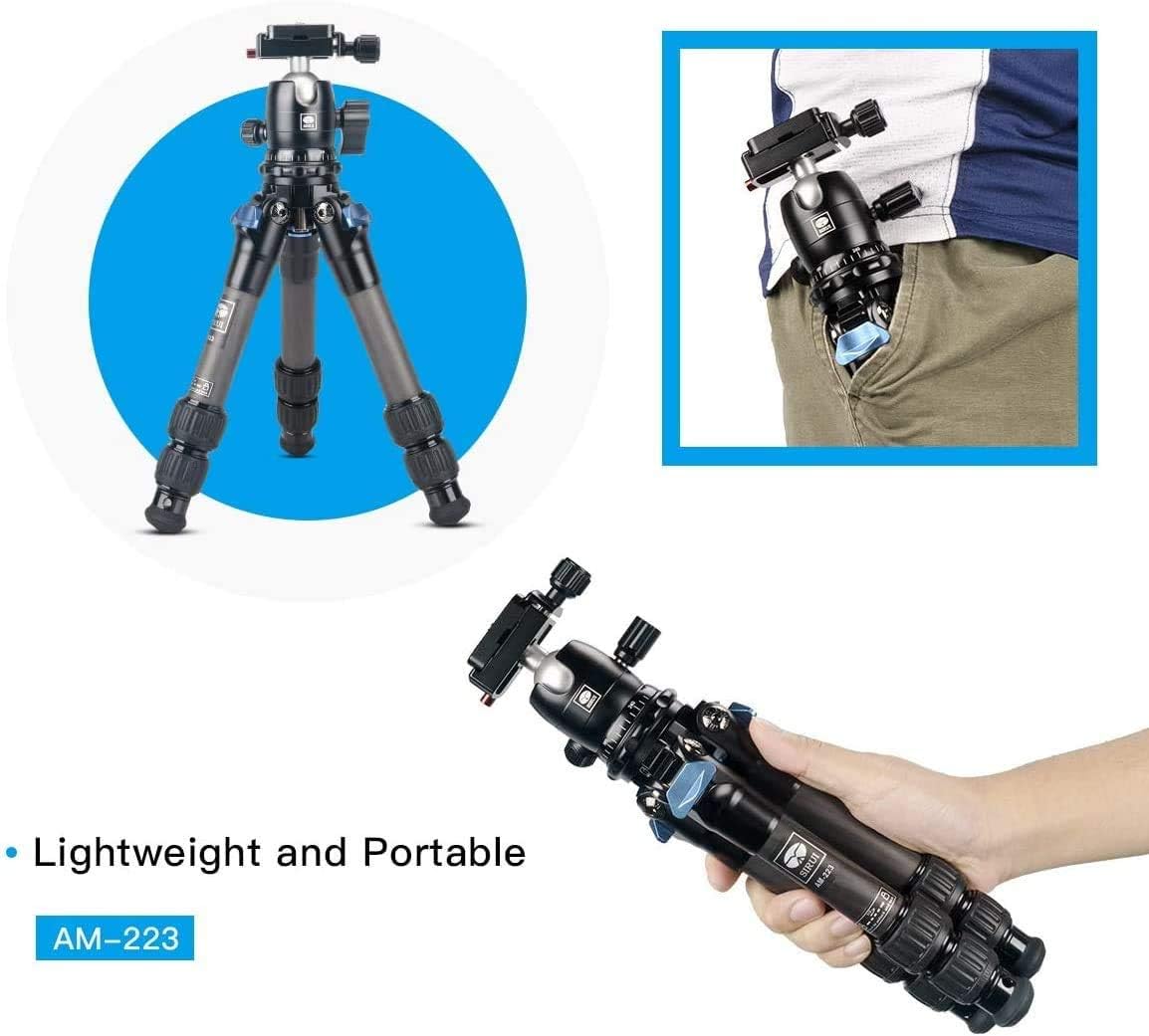 Holiday Deals 🛒 SIRUI AM-223 Carbon Fiber Camera Tripod Mini Travel Compact Tripod with 360° B-00K Ball Head, Arca Swiss Quick Release Plate, Loads up 15KG, Max Height 16.6, Folded Height 12.1