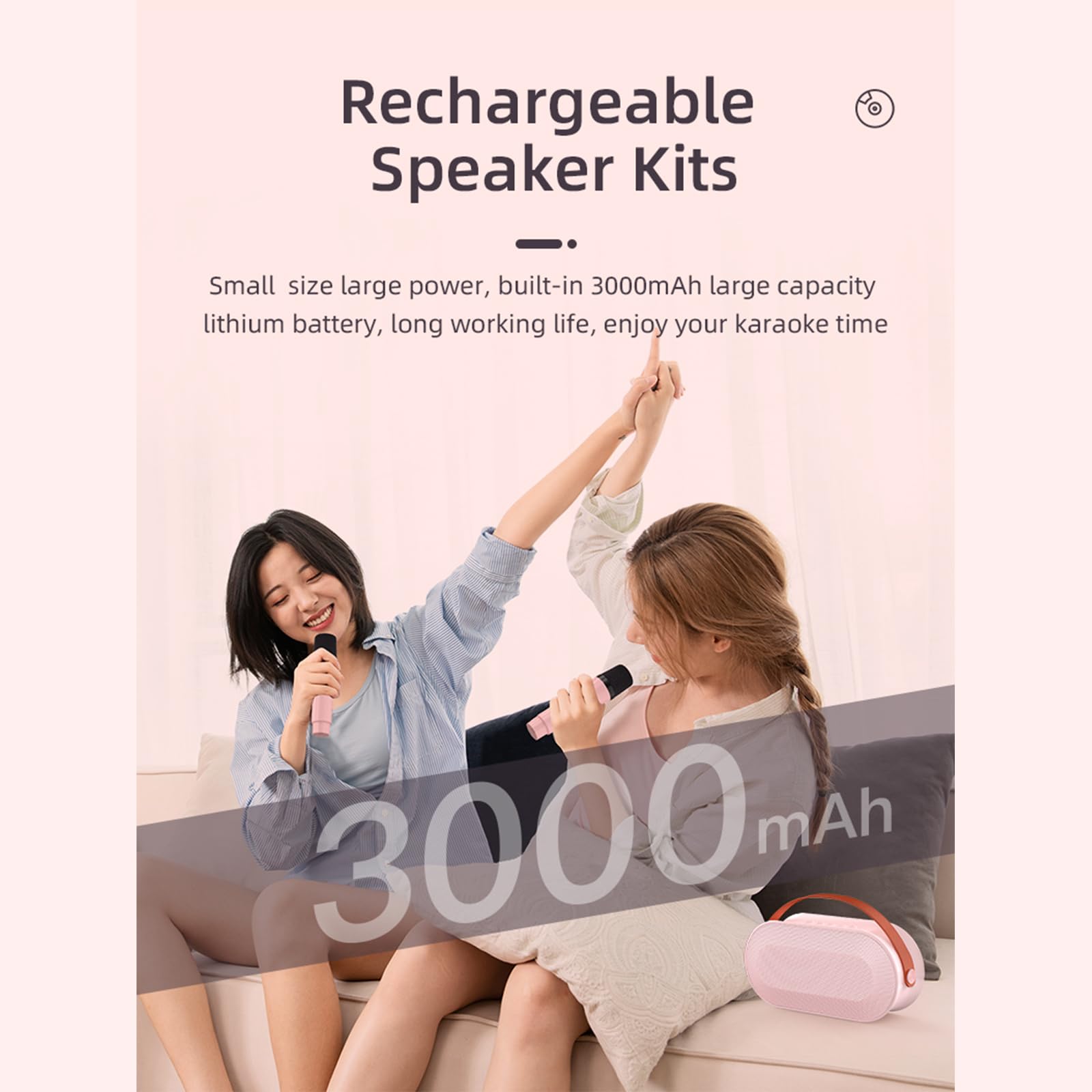 BT - Macchina per karaoke con microfoni wireless e effetto luminoso abbagliante, per adulti e bambini, per feste in casa
