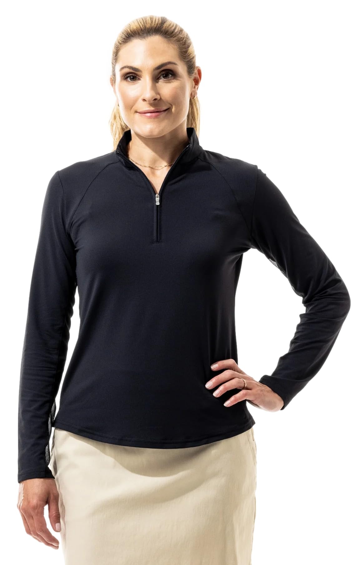 SanSoleilSolTek Lux Long Sleeve Solid Mock, Black, L