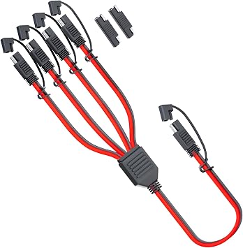 MADCATZ 2 FT, 10 AWG - SAE 1 to 4 Extension Cable Quick Disconnect Connector, SAE Y Splitter Adaptors, 2 SAE Polarity Reverse Adapters, for Automotive, Solar Panel SAE Plug 1 Pack