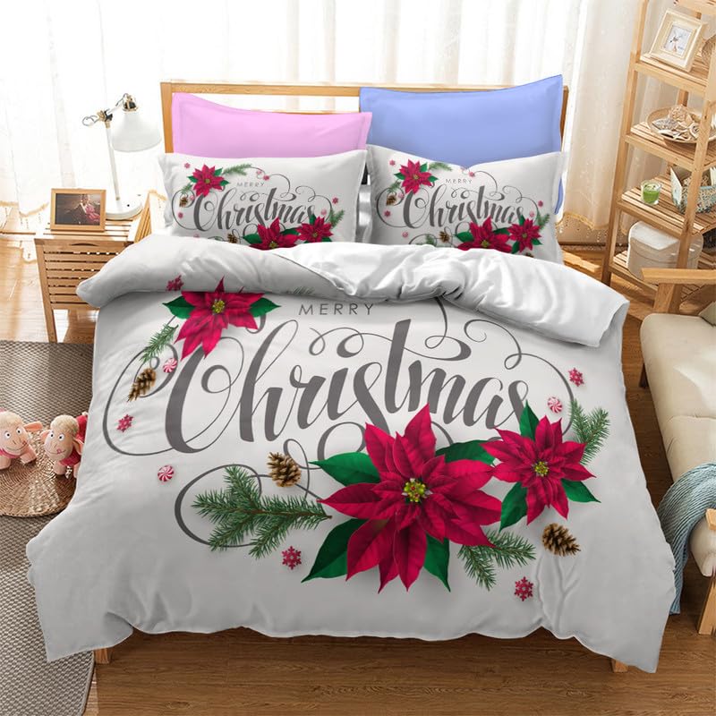 Cadeau homme pour mariage : housse de couette fleurs de Noël grises