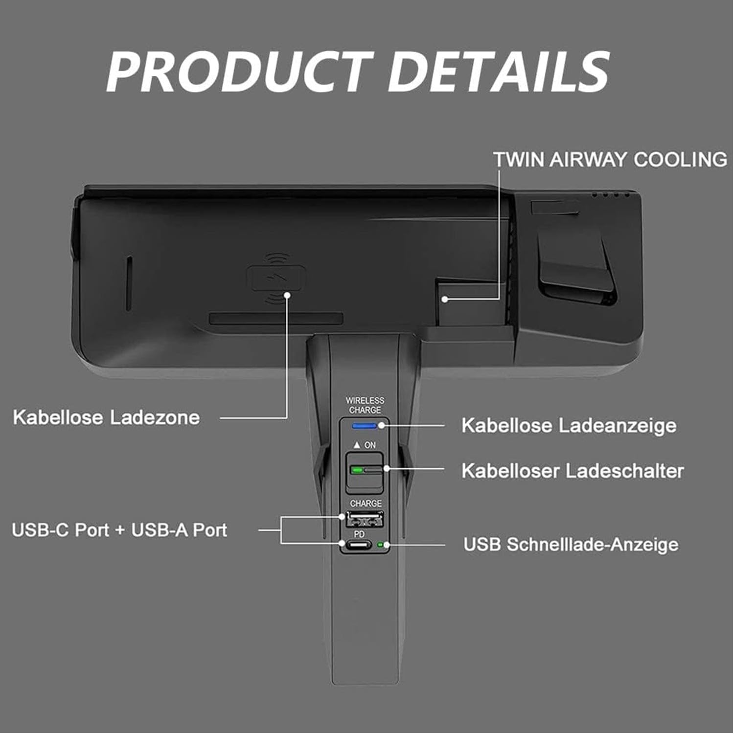 Kabelloses Auto Ladegerät für BMW 3 Series 4 Series M3 M4 2016 2017 2018, OEM-Passform mit 27W USB-A & Type-C Schnellladendes Handy-Ladegerät für BMW F30 F31 F32 F33 F35 F36 Zubehör(Black)