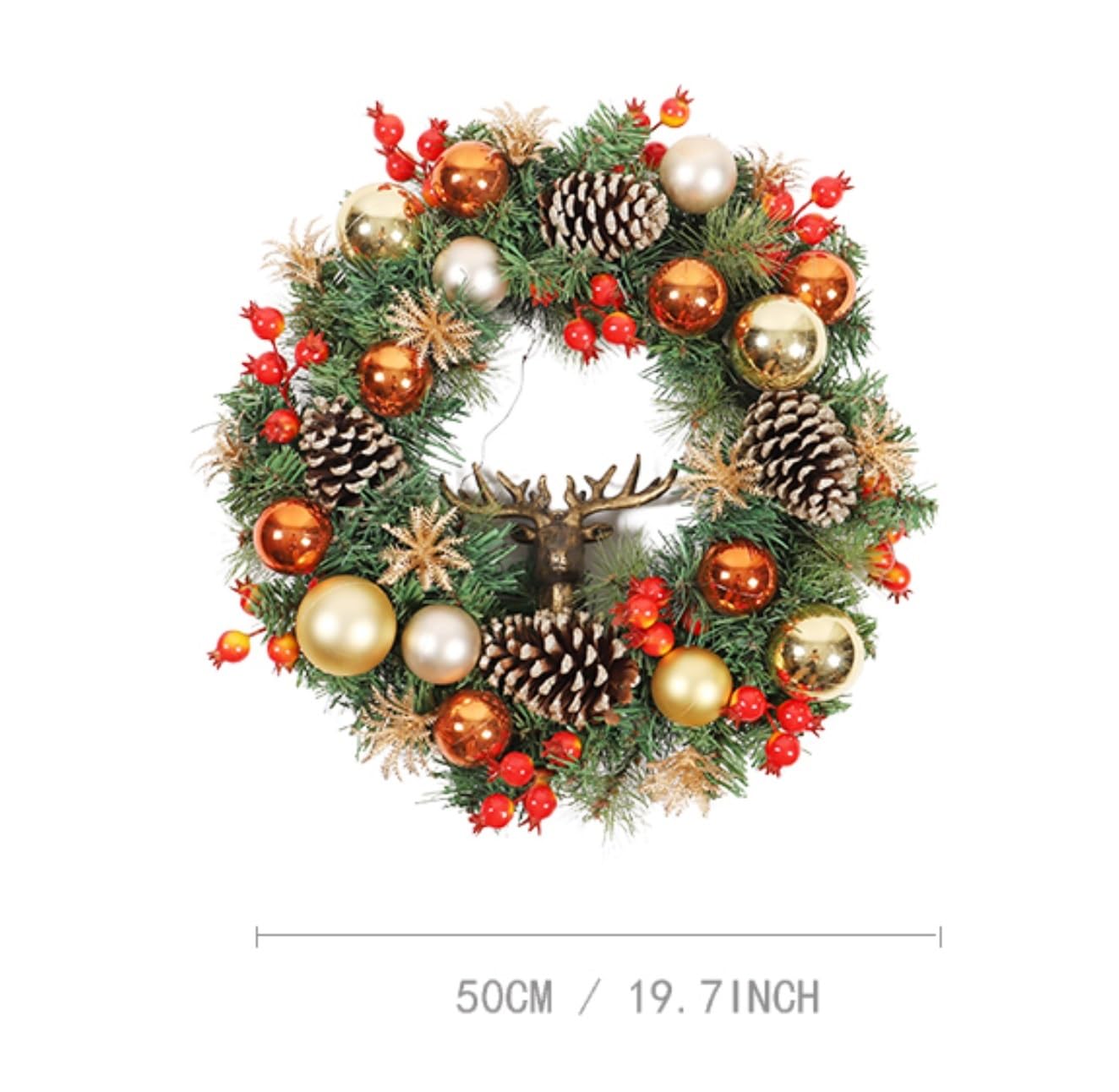 Winterkranz Dekokranz Weihnachtskranz Mit Beeren, Tannenzapfen Und Hirschkopf-Dekoration for Tür Und Fenster Adventskranz Christbaumschmuck