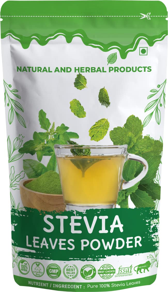 Stevia Sugar Free Powder for Diabetic | Green | Natural Sweetener | Zero Calories | Leaves | Leaf | Diabetes | Weight Loss | Eating | Drinking | Tea | Baking | Pure | Herbal | Organic : 100gm