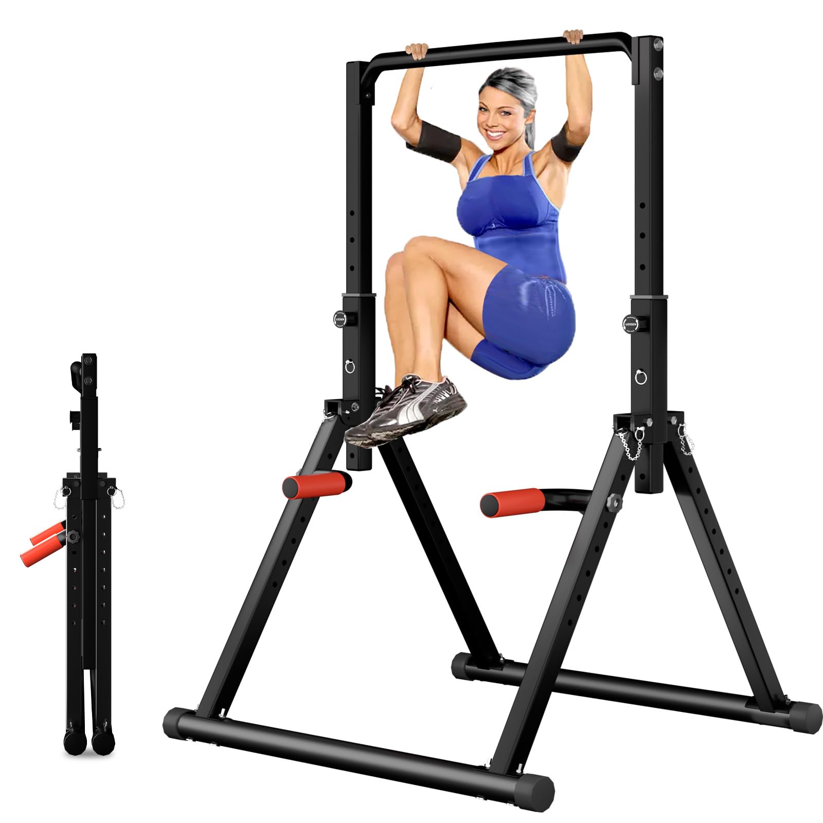 DOBESTS Power Tower Dip Station,Pieghevole Barra per trazioni autoportante,Regolabile MultifunKtional Pull Up Station Attrezzi Palestra Casa,Attrezzatura per Allenamento della Forza,Gambe Triangolari