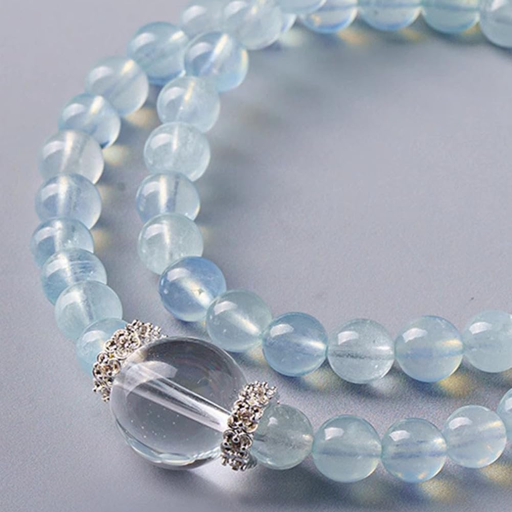 Pulsera de Aguamarina Natural, Pulseras elásticas de Piedras Preciosas genuinas de Cristal Blanco para Mujeres y Hombres, Cuentas de Piedra de Cristales de energía Natural