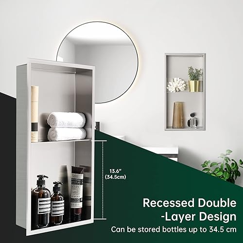 Miniatura 9 de Niche de ducha de 12 x 24 pulgadas, organizador de baño blanco mate, no necesita azulejos, acero inoxidable, moderno en nicho insertado en la pared,