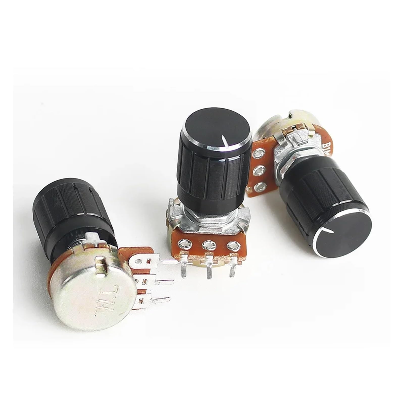 Potentiometer-Knopf, linear, 5 Sets WH148 Potentiometer, 15 mm, 3-polig, mit schwarzer Aluminiumknaufkappe, 1 K, 2 K, 5 K, 10 K, 20 K, 50 K, 100 K, 250 K, 1 m, lineares Potentiometer-Set (10