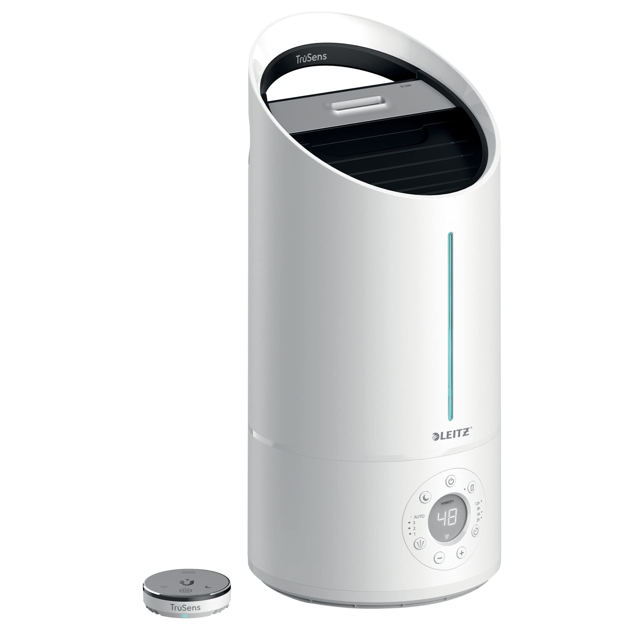 Leitz TruSens 2415167 - Umidificatore ad ultrasuoni N-200 medio per 45 m², con indicatore di umidità e controllo dell'umidità, per uffici, camera da letto e cameretta dei bambini, serbatoio da 5 l