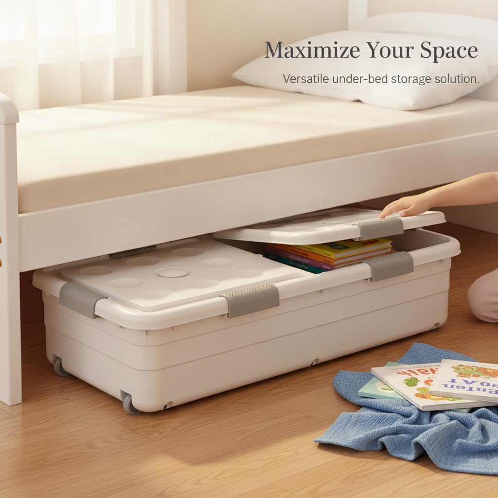 Contenitore Sottoletto con Ruote, Giallo crema 100x52x24cm
