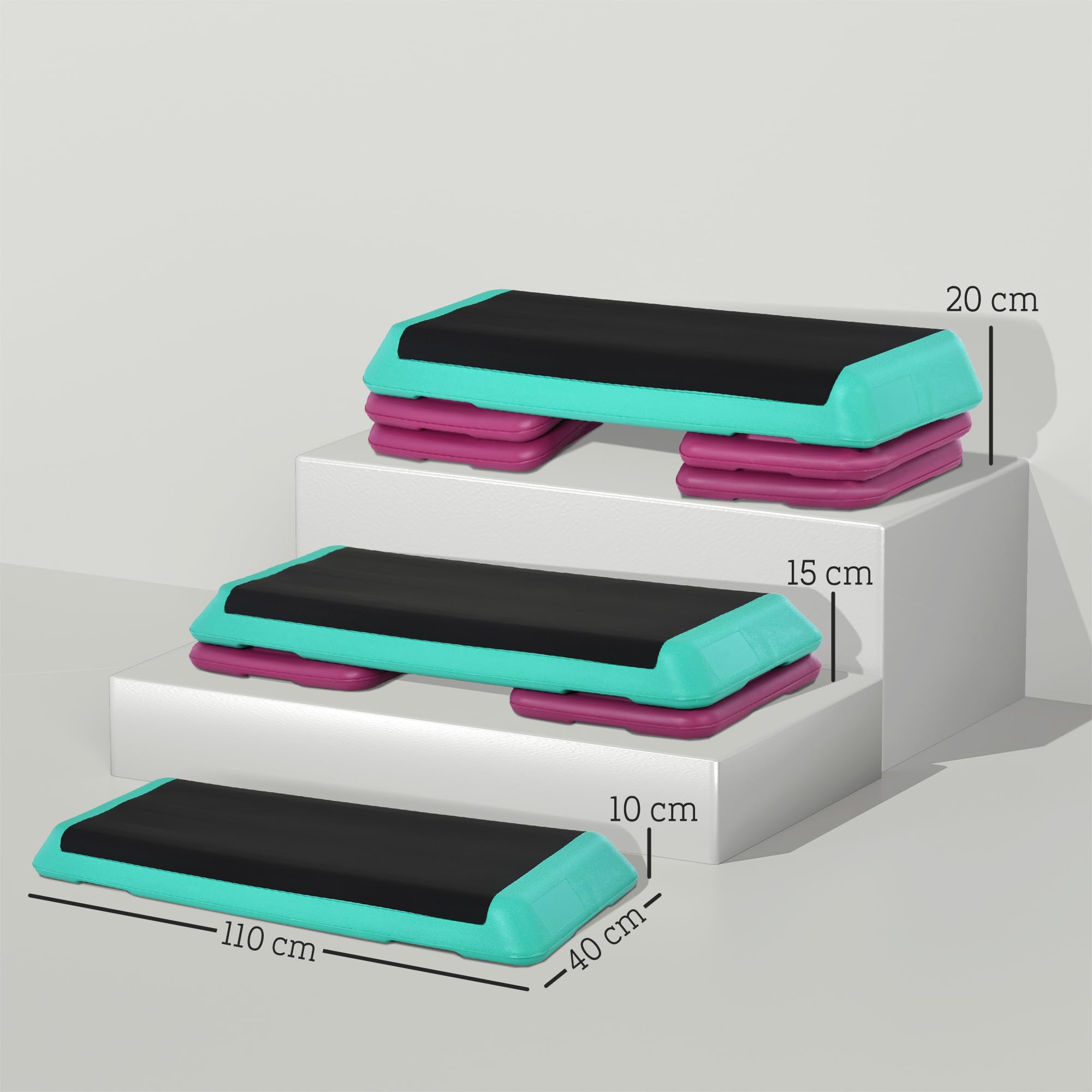HOMCOM Stepper Aerobica Regolabile 3 Livelli Antiscivolo Fitness Casa 110x40x20 cm Nero Verde Viola