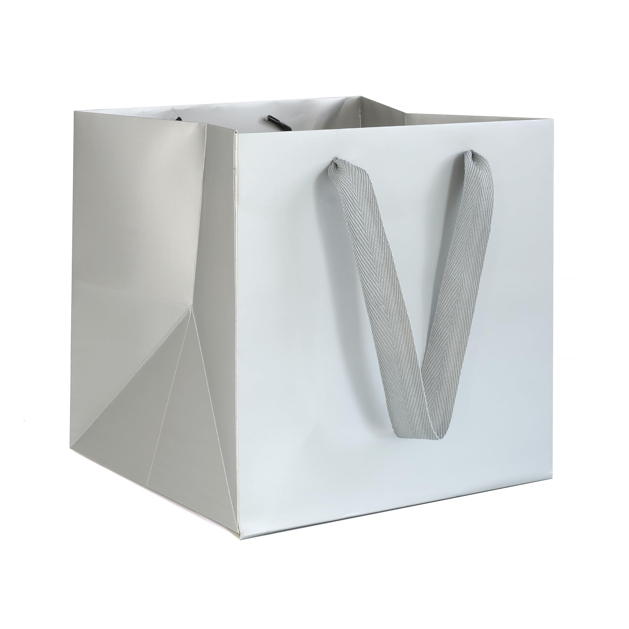 AZOWA Silver Paper Gift Bag Silver Square Gift Bags with Handle Party Gift Paper Bags (15 x 15 x 15 cm, 10 Pieces)