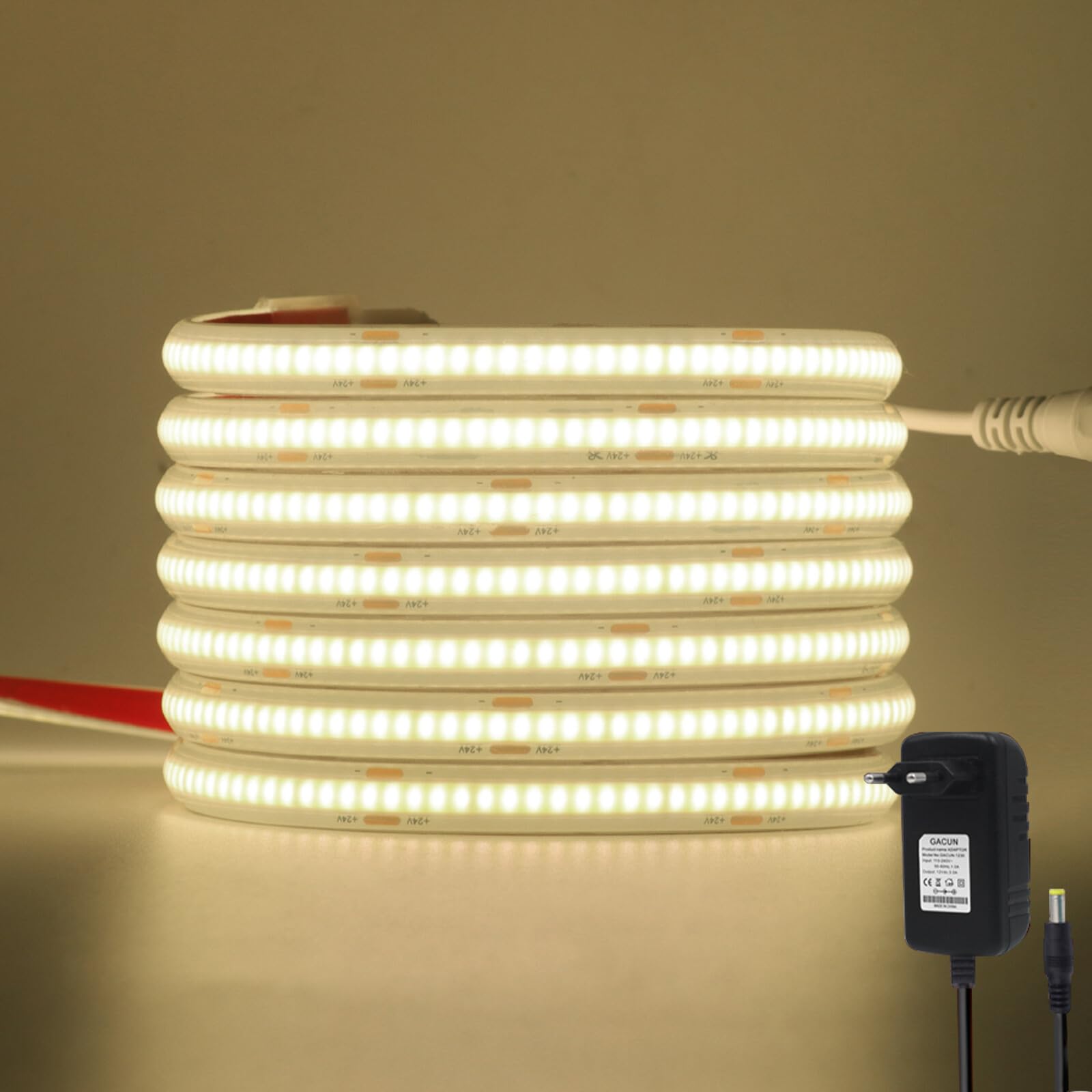 Tira LED COB 24V [50M, Blanco 6000-6500K], IP68 impermeable flexible, 320 LEDs/m tira LED FCOB cortable CRI90+, decoración interior y exterior para el hogar