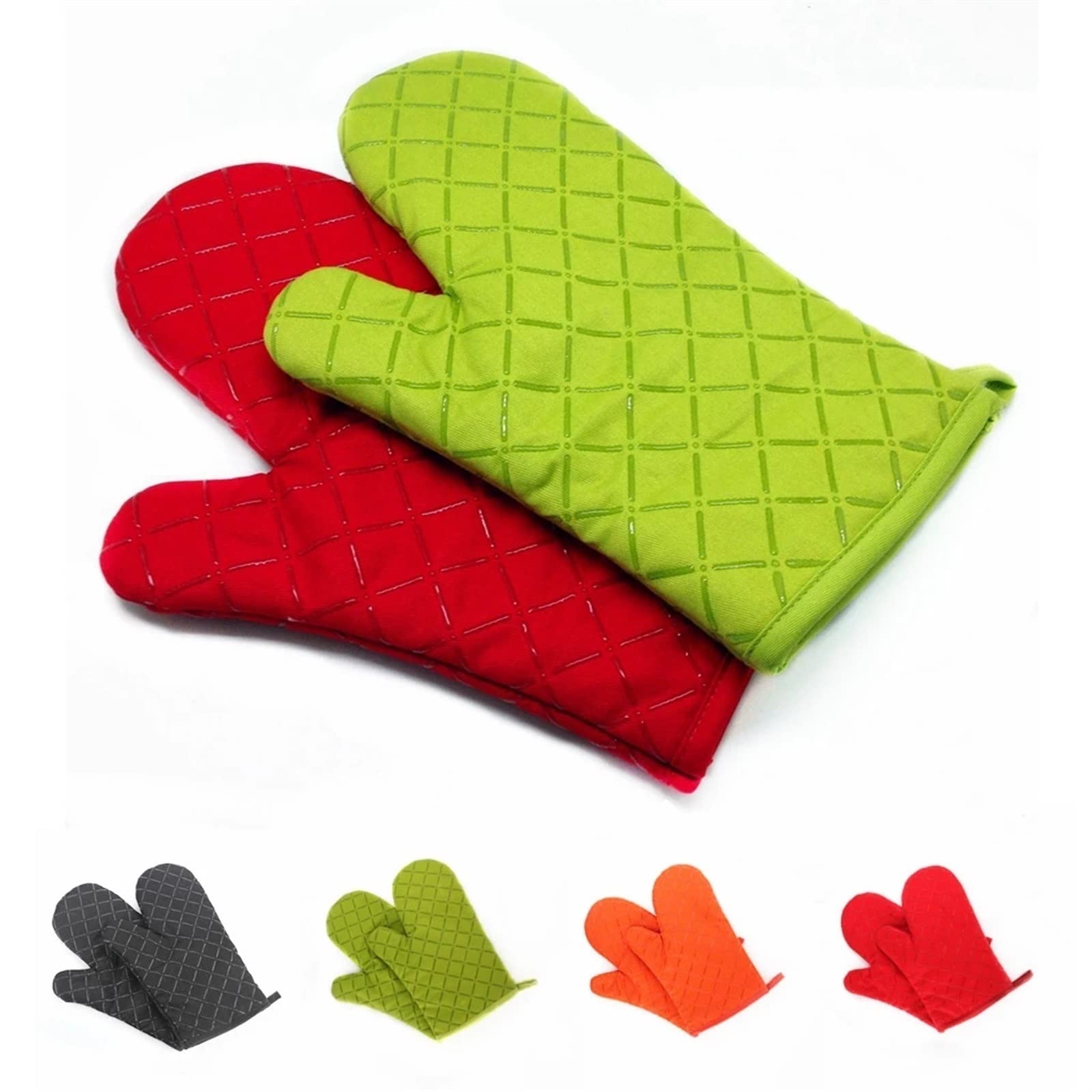 Gants de Cuisine antidérapants en Coton imprimé Silicone, résistants à la Chaleur, for la Cuisson, la pâtisserie et Le Gril(Green)
