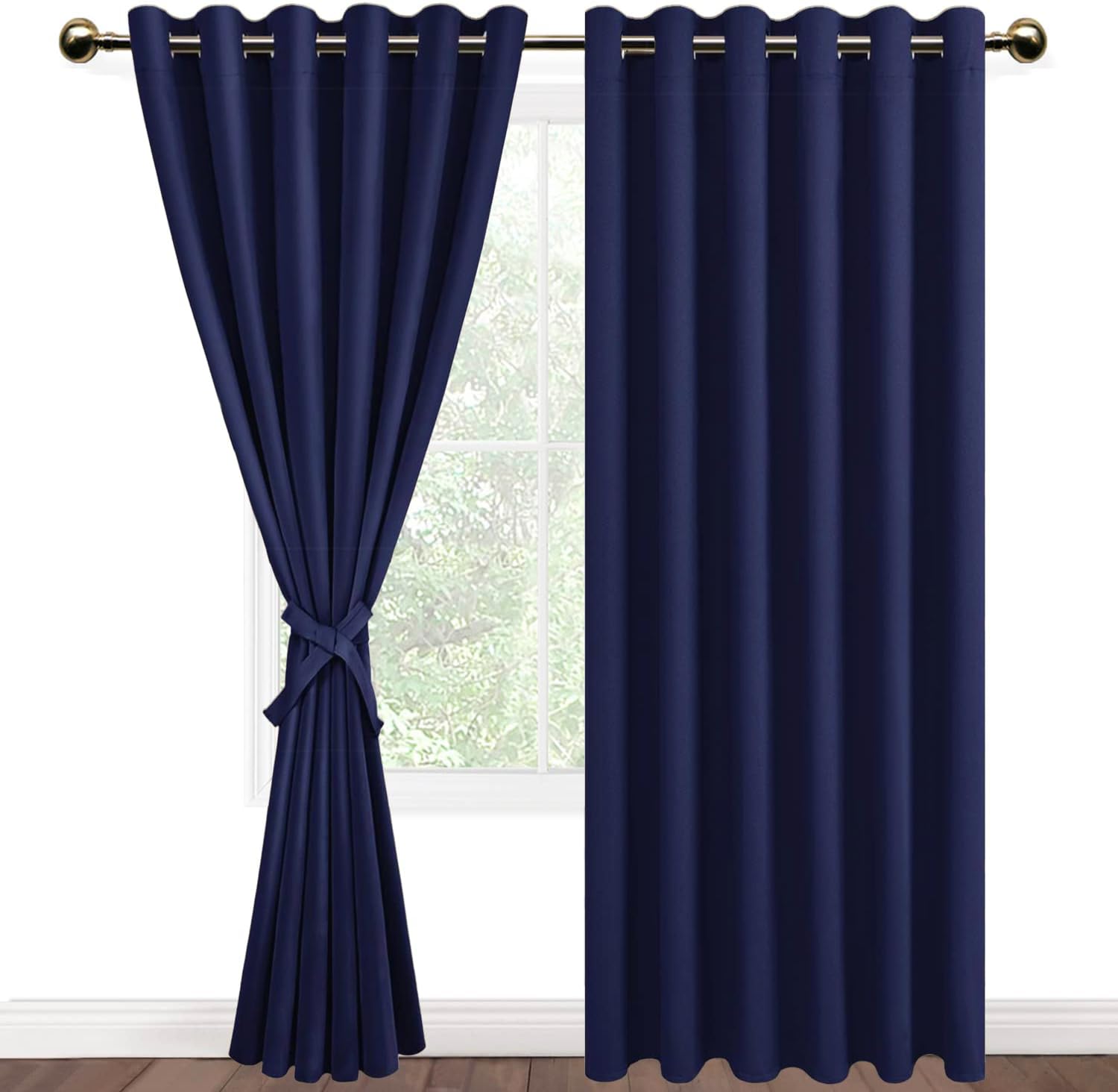 DWCN Navy Blue Blackout Curtains 90 x 90 Inch with Tiebacks for Bedroom Thermal Insulated Solid Eyelet Curtains for Living Room,2 Panels,90" Wide x 90" Drop โ image 1