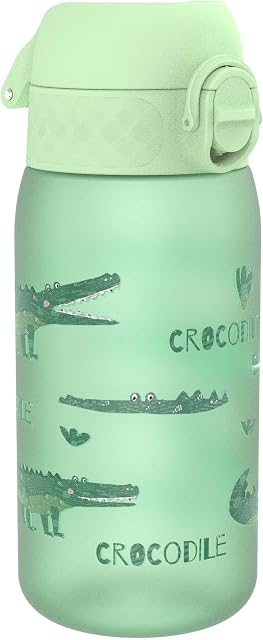 ION8 Butelka dla Dzieci, 350 ml/12 oz, Szczelna, Łatwa do Otwarcia, Bezpieczny Zamek, Można Myć w Zmywarce, Bez BPA, Uchwyt do Przenoszenia, Łatwa do Czyszczenia, Bezwonny, Wzór Krokodyle