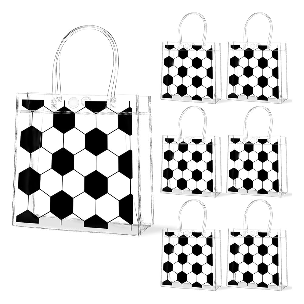 CTRLZS Bulk 24Pcs Soccer Clear PVC Gift Bags with Handles Sport Theme Goodie Treat Candy Bags Team Tote Bag