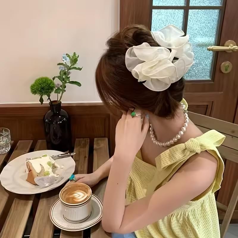 Image of El Regalo 1pc Bohemian Large Flower Hair Claw Clip for Women & Girls - Elegant Multi-Layer Floral Shark Clip, Strong Grip Updo Accessory for Festive, Wedding, Party & Regular Use (White)