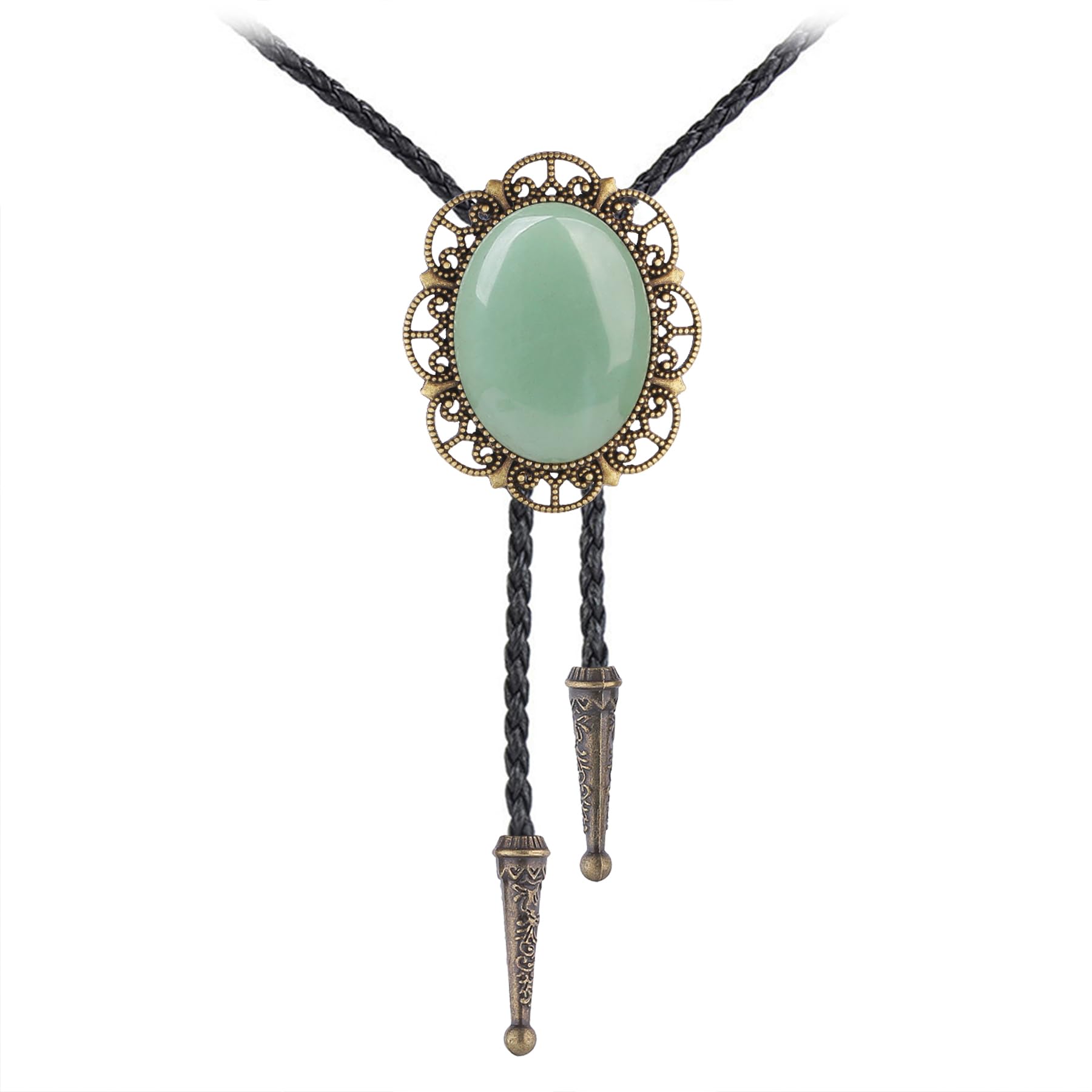 Jeilwiy Bolo Tie for Men Real Stone Westwern Cowboy Ties Silver Bolos Women Leather Necktie Gift for Birthday Christmas