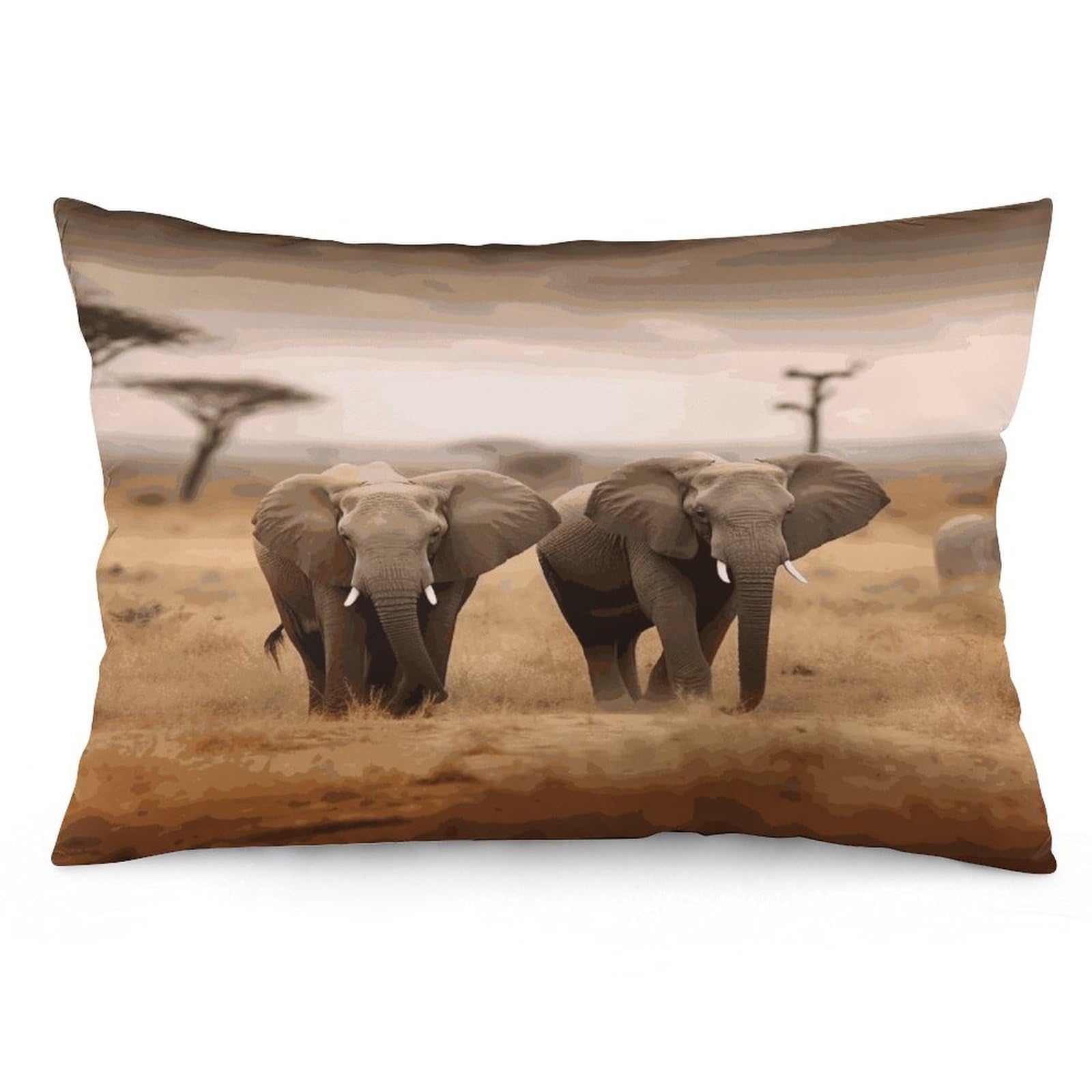 Wild Animals Elephants Throw Pillow Covers with Silent Zipper Polyester Pillow Protectors Removable Pillow Cases Soft Pillowcase Cozy Pillow Sham Cushion Cover for Sofa Car Bed 16 "x24