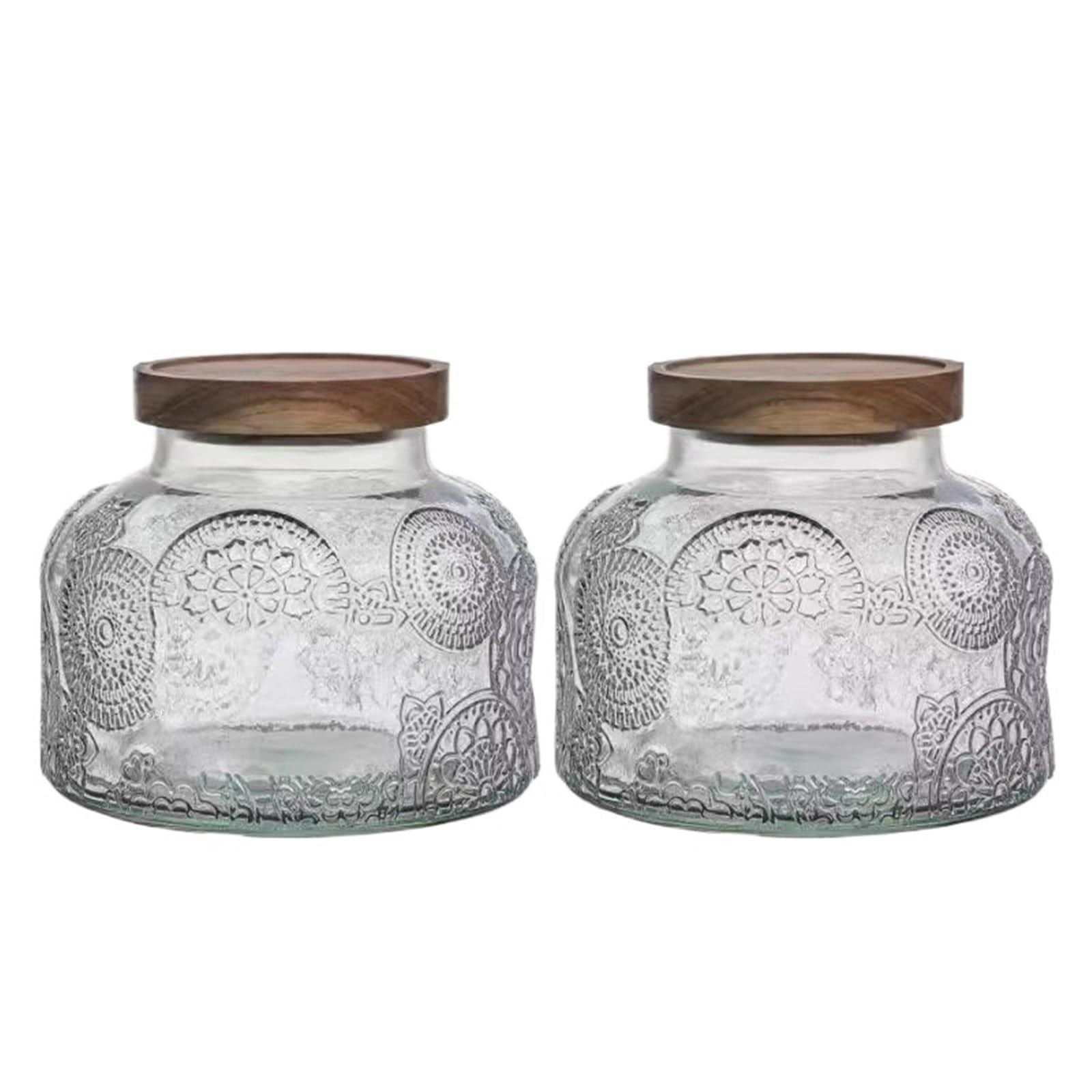 Barattoli Vetro con Coperchio Barattoli in vetro for alimenti, 2 pezzi, con coperchi in legno di acacia, contenitori in vetro trasparente sigillati ermeticamente, for chicchi di caffè, noci, foglie sf
