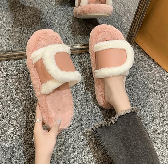 Women's Open Toe Fuzzy House Slippers Cute Sandals Slip on Slides Men Slippers for Bedroom Indoor Outdoor3