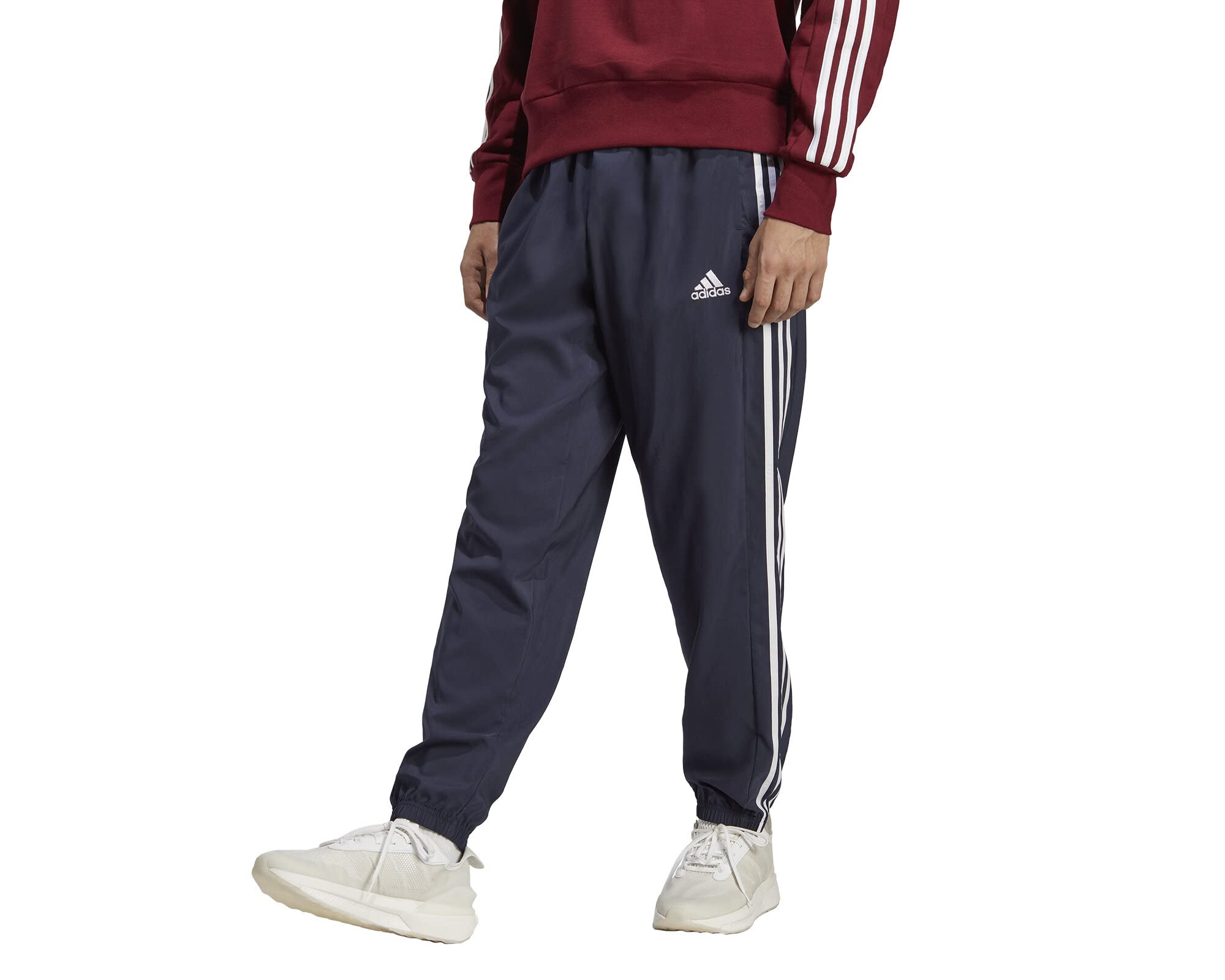 adidas Men's AEROREADY Essentials Elastic Cuff Woven 3-Stripes Tracksuit Bottoms Pants L Legink/White