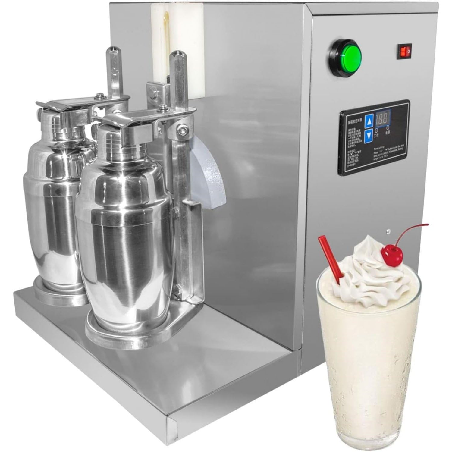UofZc Electric Milk Tea Shaker, Double Head Milkshake Maker Machine with 0-120s Adjustable Timer, Includes 2 Cups, for Bubble Tea and Boba Shop