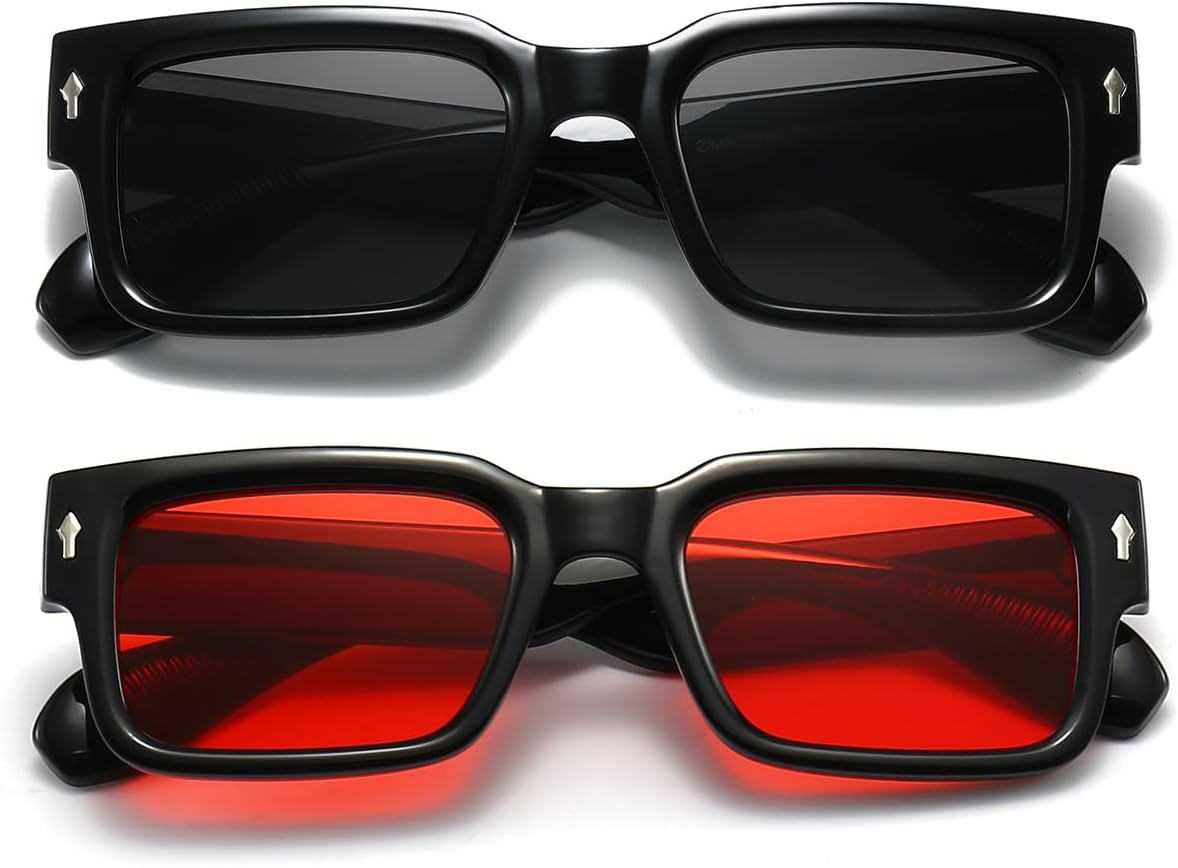 JOVAKIT Black Square Sunglasses for Women Men Simple Trendy Rectangle Thick Frame Style Sun Glasses UV400 Protection - Image 2