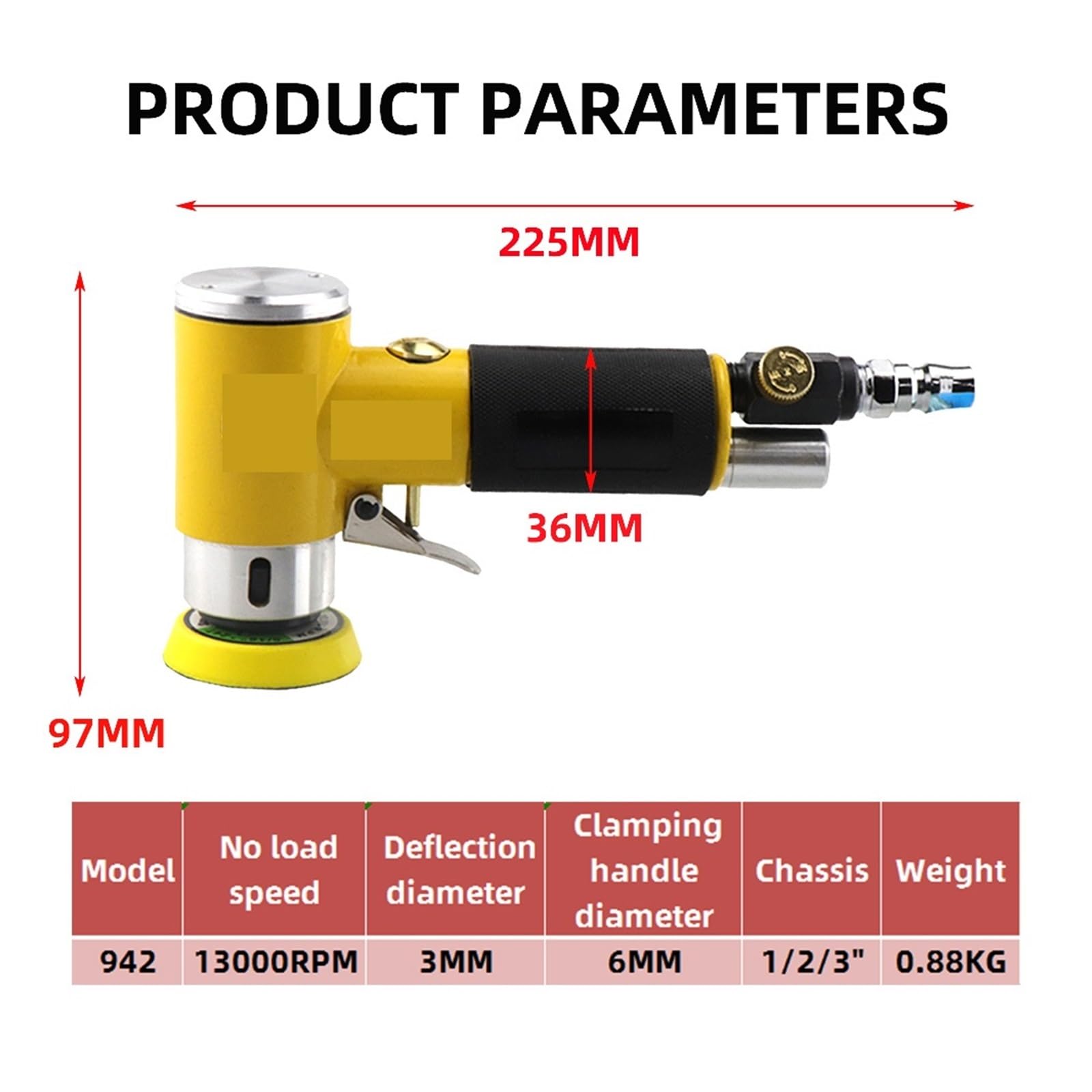 Polerka na mokro, Mini Orbital 2/3 "Szlifierka pneumatyczna Pneumatyczna polerka Szlifierka Bufor Dual Action Polerka oscylacyjna 80 szt. Zestaw papieru ściernego(HF-942)
