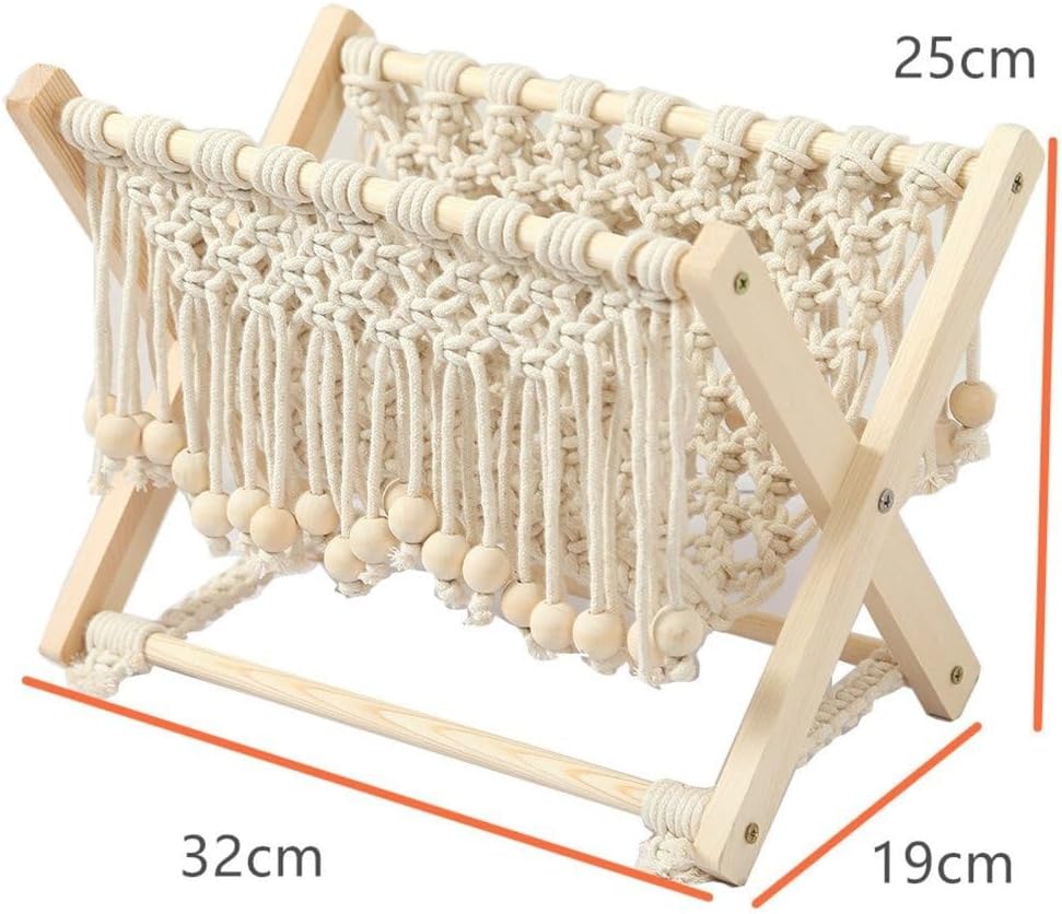 Boho Home Decor Tassel Wooden Beads Woven Storage Standing Basket for Books, Mail, Newspapers,32cm x 19cm x 25cm