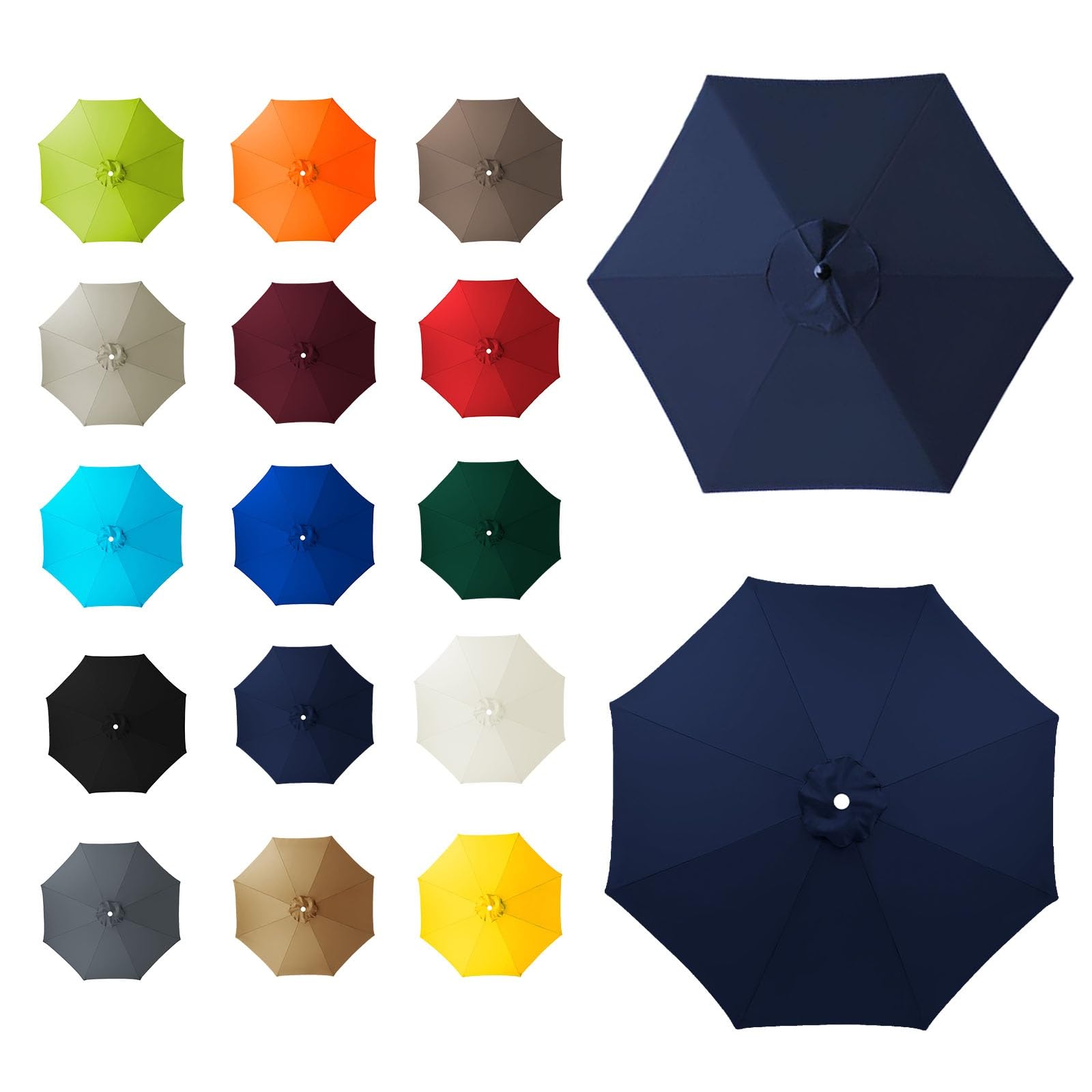 6 Arms/8 Arms Umbrella Replacement Canopy, Replacement Canopy, Replacement Parasol Cover, Sun Umbrella Replacement Cloth, Many Colours, for Patio Market Table, Patio, swimming Pool(Navy blue,8ribs:2m/