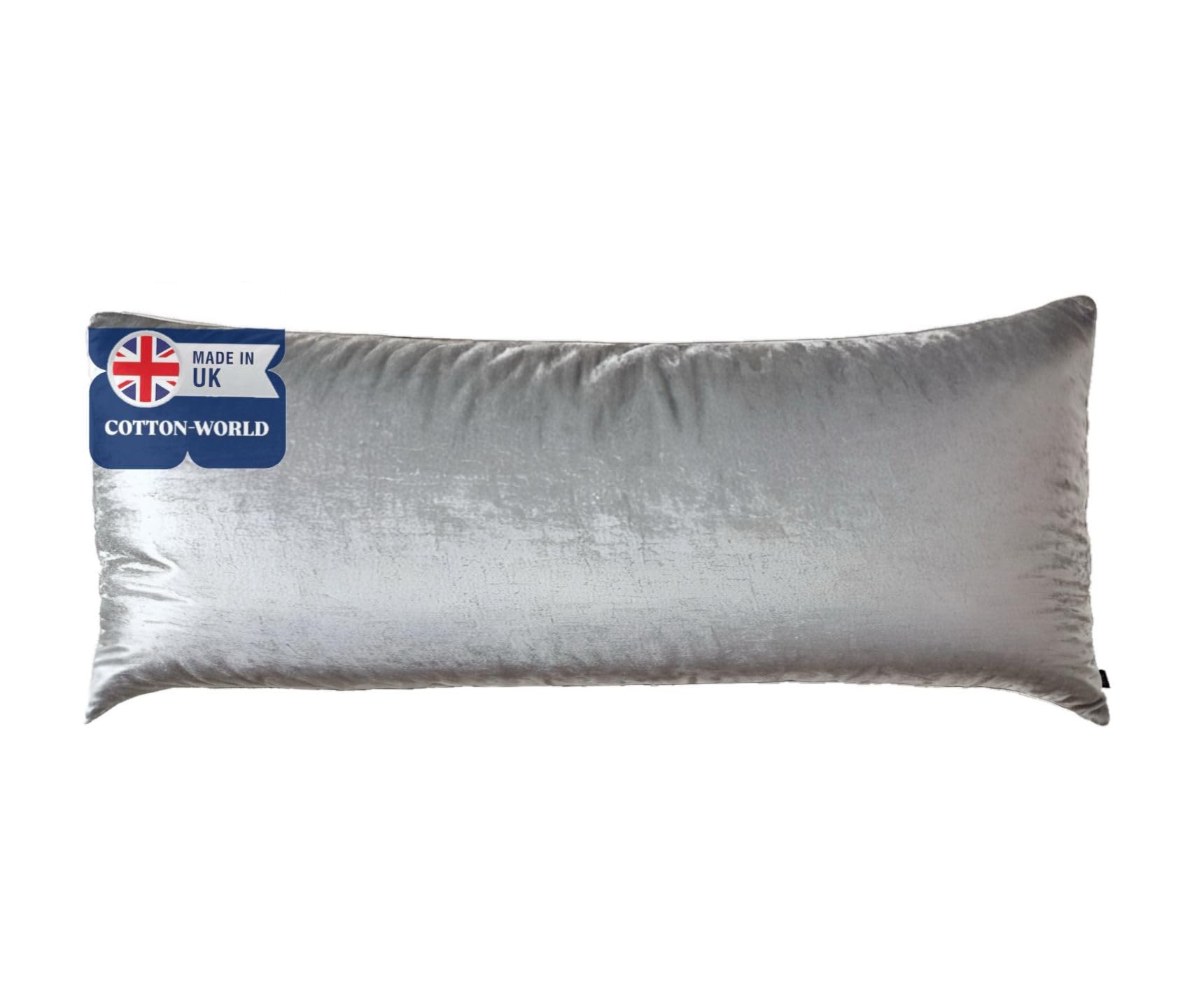Bolster Pillow, Crushed Velvet Full Body Pillow, Hollowfibre Filled Orthopaedic Support Pregnencey Pillow, White Neck Support & Maternity Side Sleepers Pillows Cushion (Silver, 6FT SUPER KING)